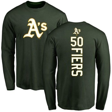 Men's Oakland Athletics Mike Fiers ＃50 Backer Long Sleeve T-Shirt - Green