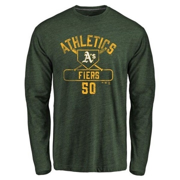 Men's Oakland Athletics Mike Fiers ＃50 Base Runner Long Sleeve T-Shirt - Green