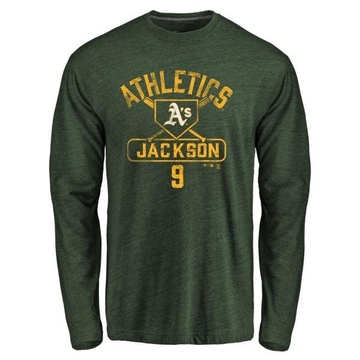 Men's Oakland Athletics Reggie Jackson ＃9 Base Runner Long Sleeve T-Shirt - Green