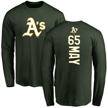 Men's Oakland Athletics Trevor May ＃65 Backer Long Sleeve T-Shirt - Green