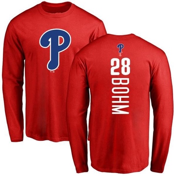 Men's Philadelphia Phillies Alec Bohm ＃28 Backer Long Sleeve T-Shirt - Red