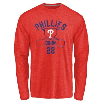 Men's Philadelphia Phillies Alec Bohm ＃28 Base Runner Long Sleeve T-Shirt - Red