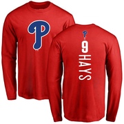 Men's Philadelphia Phillies Austin Hays ＃9 Backer Long Sleeve T-Shirt - Red