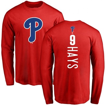 Men's Philadelphia Phillies Austin Hays ＃9 Backer Long Sleeve T-Shirt - Red