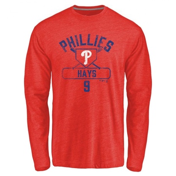 Men's Philadelphia Phillies Austin Hays ＃9 Base Runner Long Sleeve T-Shirt - Red