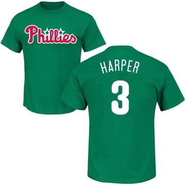 Men's Philadelphia Phillies Bryce Harper ＃3 St. Patrick's Day Roster Name & Number T-Shirt - Green