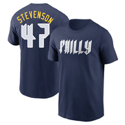 Men's Philadelphia Phillies Cal Stevenson ＃47 2024 City Connect Fuse Name & Number T-Shirt - Navy