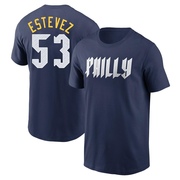 Men's Philadelphia Phillies Carlos Estevez ＃53 2024 City Connect Fuse Name & Number T-Shirt - Navy