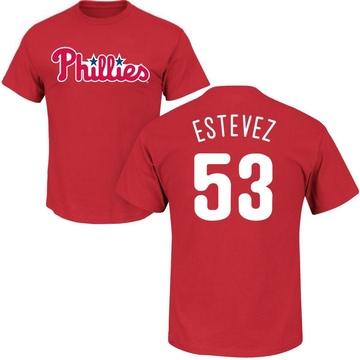 Men's Philadelphia Phillies Carlos Estevez ＃53 Roster Name & Number T-Shirt - Red