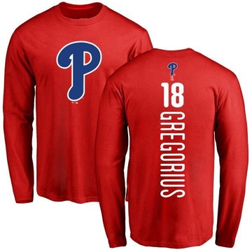 Men's Philadelphia Phillies Didi Gregorius ＃18 Backer Long Sleeve T-Shirt - Red