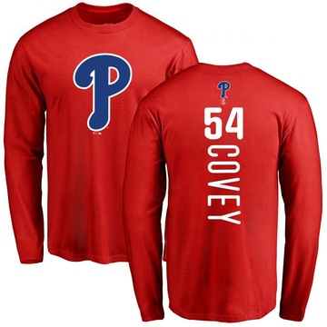 Men's Philadelphia Phillies Dylan Covey ＃54 Backer Long Sleeve T-Shirt - Red