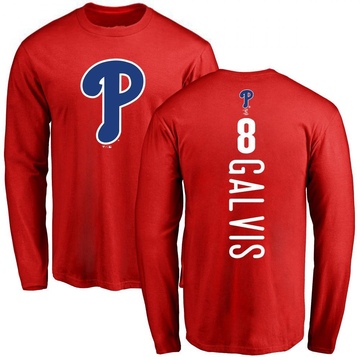 Men's Philadelphia Phillies Freddy Galvis ＃8 Backer Long Sleeve T-Shirt - Red