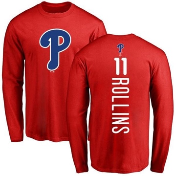 Men's Philadelphia Phillies Jimmy Rollins ＃11 Backer Long Sleeve T-Shirt - Red