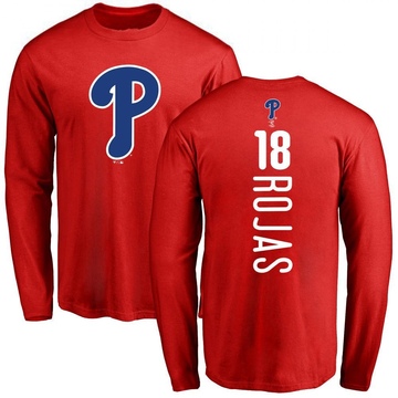 Men's Philadelphia Phillies Johan Rojas ＃18 Backer Long Sleeve T-Shirt - Red