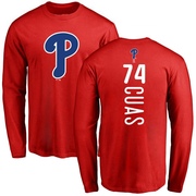 Men's Philadelphia Phillies Jose Cuas ＃74 Backer Long Sleeve T-Shirt - Red