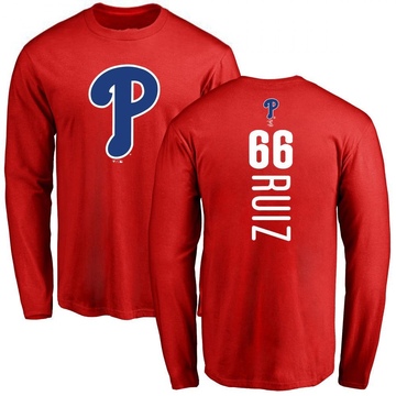 Men's Philadelphia Phillies Jose Ruiz ＃66 Backer Long Sleeve T-Shirt - Red