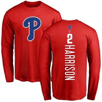 Men's Philadelphia Phillies Josh Harrison ＃2 Backer Long Sleeve T-Shirt - Red