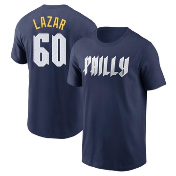 Men's Philadelphia Phillies Max Lazar ＃60 2024 City Connect Fuse Name & Number T-Shirt - Navy