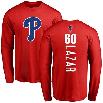 Men's Philadelphia Phillies Max Lazar ＃60 Backer Long Sleeve T-Shirt - Red