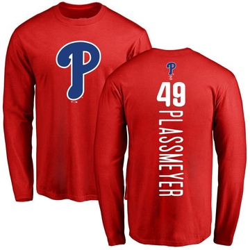 Men's Philadelphia Phillies Michael Plassmeyer ＃49 Backer Long Sleeve T-Shirt - Red