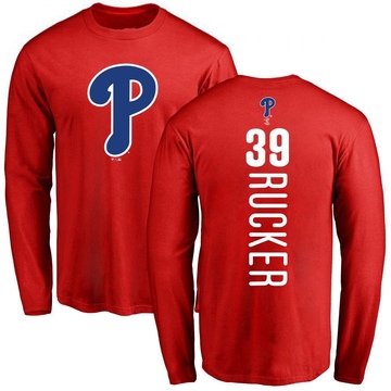 Men's Philadelphia Phillies Michael Rucker ＃39 Backer Long Sleeve T-Shirt - Red