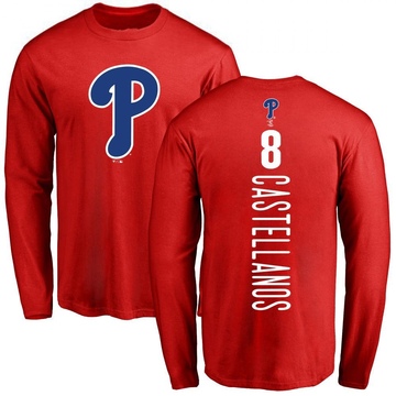 Men's Philadelphia Phillies Nick Castellanos ＃8 Backer Long Sleeve T-Shirt - Red