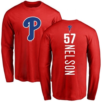 Men's Philadelphia Phillies Nick Nelson ＃57 Backer Long Sleeve T-Shirt - Red