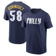 Men's Philadelphia Phillies Seranthony Dominguez ＃58 2024 City Connect Fuse Name & Number T-Shirt - Navy