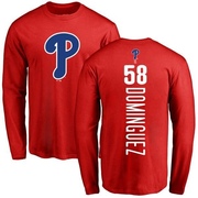 Men's Philadelphia Phillies Seranthony Dominguez ＃58 Backer Long Sleeve T-Shirt - Red