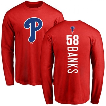 Men's Philadelphia Phillies Tanner Banks ＃58 Backer Long Sleeve T-Shirt - Red