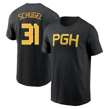 Men's Pittsburgh Pirates A.J. Schugel ＃31 2023 City Connect Wordmark Name & Number T-Shirt - Black