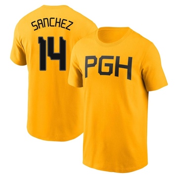 Men's Pittsburgh Pirates Ali Sanchez ＃14 2023 City Connect Name & Number T-Shirt - Gold