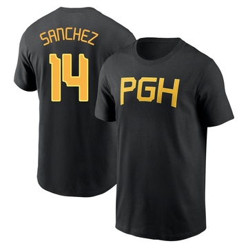 Men's Pittsburgh Pirates Ali Sanchez ＃14 2023 City Connect Wordmark Name & Number T-Shirt - Black