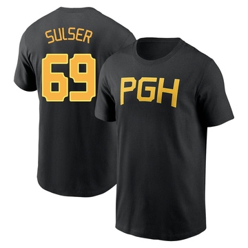 Men's Pittsburgh Pirates Beau Sulser ＃69 2023 City Connect Wordmark Name & Number T-Shirt - Black