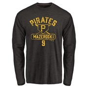 Men's Pittsburgh Pirates Bill Mazeroski ＃9 Base Runner Long Sleeve T-Shirt - Black