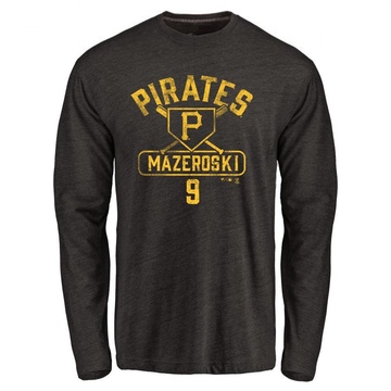 Men's Pittsburgh Pirates Bill Mazeroski ＃9 Base Runner Long Sleeve T-Shirt - Black