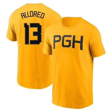 Men's Pittsburgh Pirates Cameron Alldred ＃13 2023 City Connect Name & Number T-Shirt - Gold