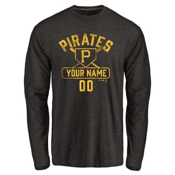 Men's Pittsburgh Pirates Custom ＃00 Base Runner Long Sleeve T-Shirt - Black