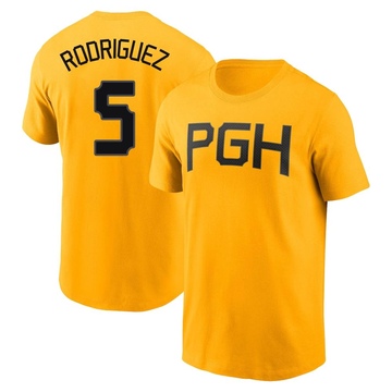 Men's Pittsburgh Pirates Endy Rodriguez ＃5 2023 City Connect Name & Number T-Shirt - Gold