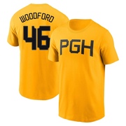 Men's Pittsburgh Pirates Jake Woodford ＃46 2023 City Connect Name & Number T-Shirt - Gold