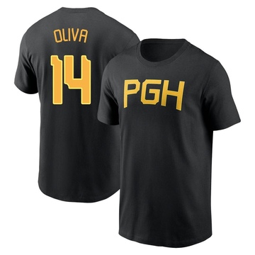 Men's Pittsburgh Pirates Jared Oliva ＃14 2023 City Connect Wordmark Name & Number T-Shirt - Black