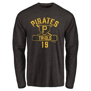 Men's Pittsburgh Pirates Jared Triolo ＃19 Base Runner Long Sleeve T-Shirt - Black