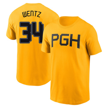 Men's Pittsburgh Pirates Joey Wentz ＃34 2023 City Connect Name & Number T-Shirt - Gold