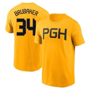 Men's Pittsburgh Pirates JT Brubaker ＃34 2023 City Connect Name & Number T-Shirt - Gold