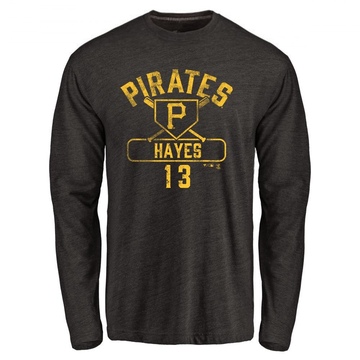 Men's Pittsburgh Pirates Ke'Bryan Hayes ＃13 Base Runner Long Sleeve T-Shirt - Black