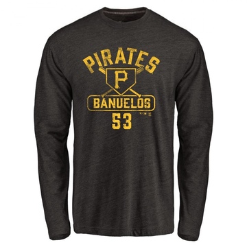 Men's Pittsburgh Pirates Manny Banuelos ＃53 Base Runner Long Sleeve T-Shirt - Black