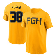 Men's Pittsburgh Pirates Nick Yorke ＃38 2023 City Connect Name & Number T-Shirt - Gold