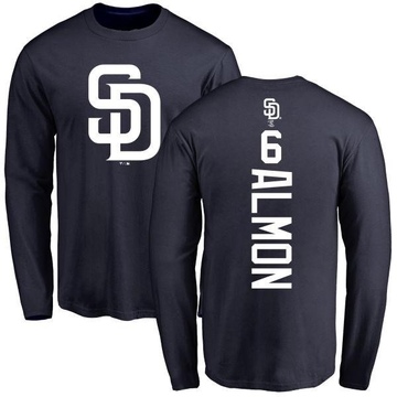 Men's San Diego Padres Bill Almon ＃6 Backer Long Sleeve T-Shirt - Navy