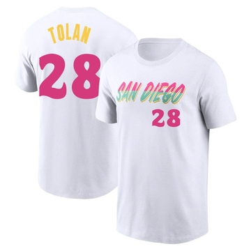 Men's San Diego Padres Bobby Tolan ＃28 2022 City Connect Name & Number T-Shirt - White