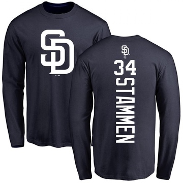 Men's San Diego Padres Craig Stammen ＃34 Backer Long Sleeve T-Shirt - Navy